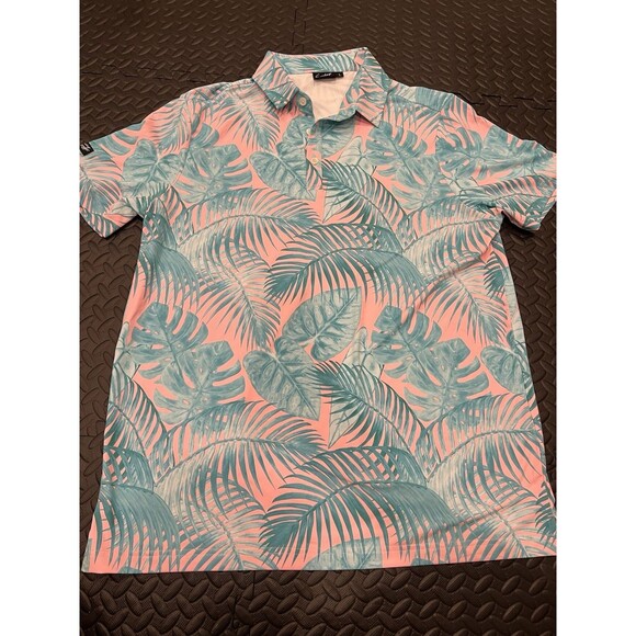 Sunday Swagger Polo Shirt Mens Large Colorful Palm Floral Pink Blue bad birdie - Picture 1 of 7